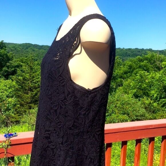 Free People Dress Sleeveless full lace lined black sheer stretch mini or tunic M - Picture 7 of 11